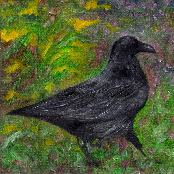 Birds Poster featuring the painting Raven in Goldenrod by FT McKinstry