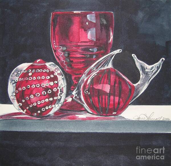 Still Life Poster featuring the painting Red Black and Clear by Jane Loveall