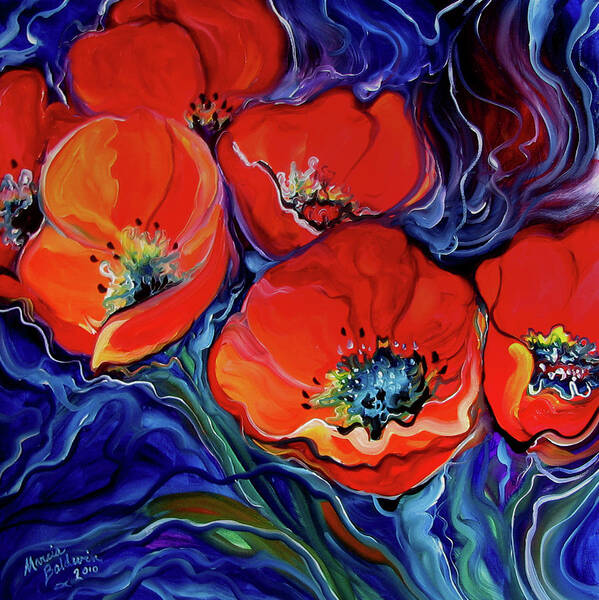 Red Poster featuring the painting Red Floral Abstract by Marcia Baldwin