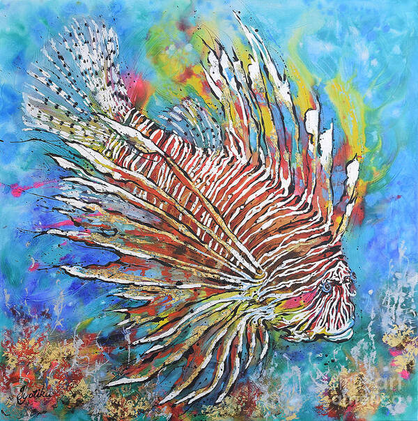 Red Lion-fish Poster featuring the painting Red Lion-fish by Jyotika Shroff