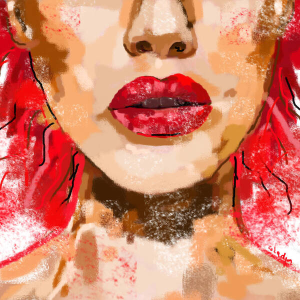 Portraits Poster featuring the digital art Red lips by Sladjana Lazarevic