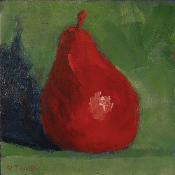 Red Pear Poster featuring the painting Red Pear by Bill Tomsa