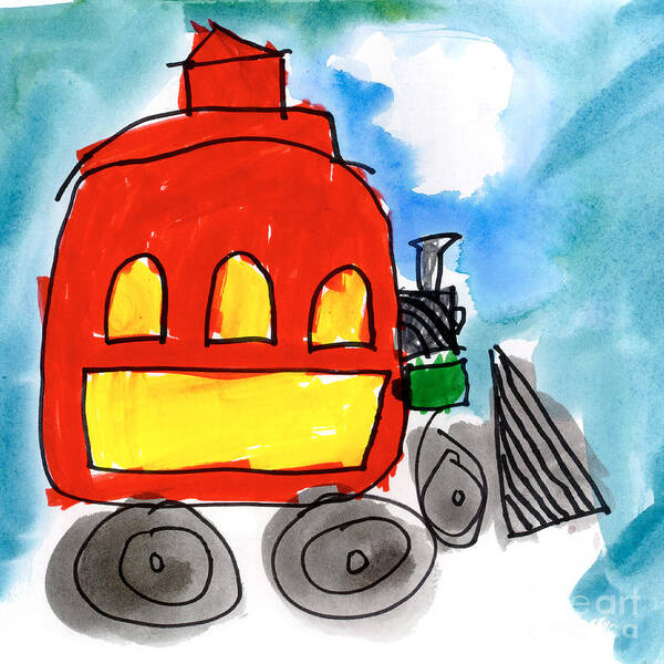 Red Train Poster featuring the painting Red Train by Isabel Tubao Age Five
