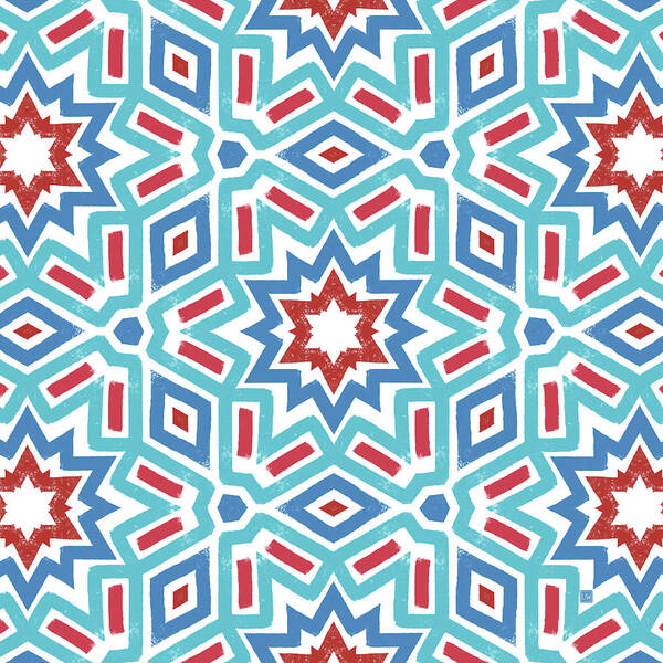 Red Poster featuring the digital art Red White and Blue Fireworks Pattern- Art by Linda Woods by Linda Woods