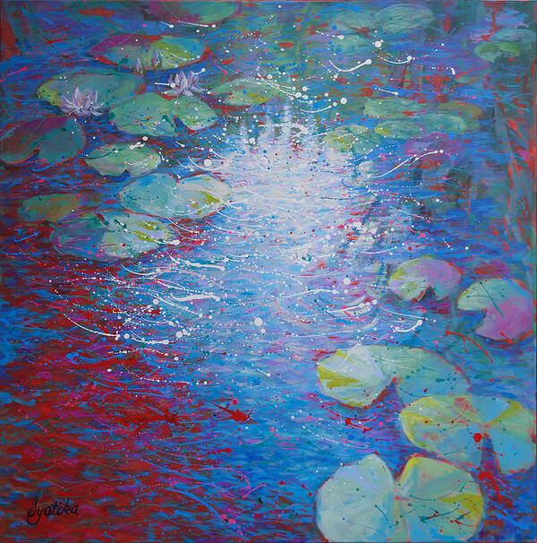  Poster featuring the painting Reflection Pond with Liles by Jyotika Shroff