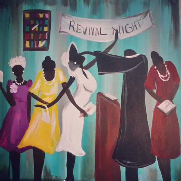 Church Revival Night Poster featuring the painting Revival Night by Theresa Cates