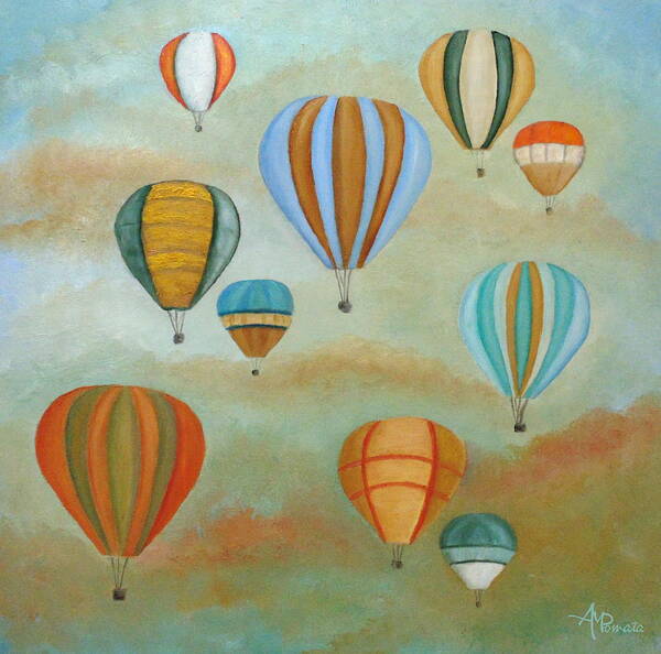 Balloons Poster featuring the painting Rising High by Angeles M Pomata