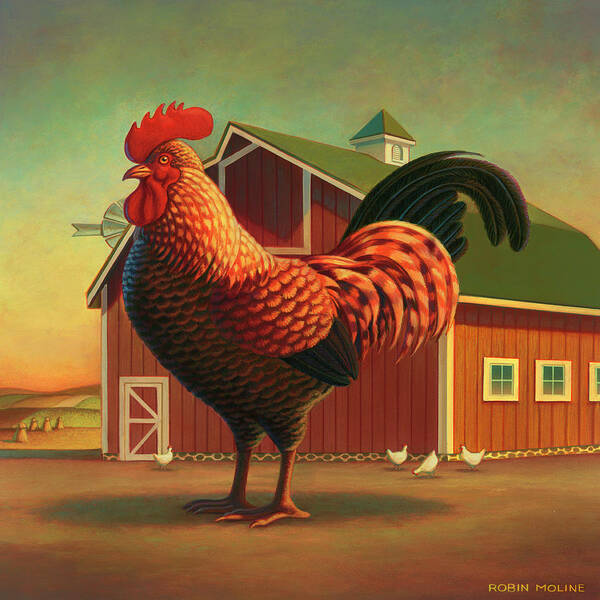 Rooster Poster featuring the painting Rooster and the Barn by Robin Moline