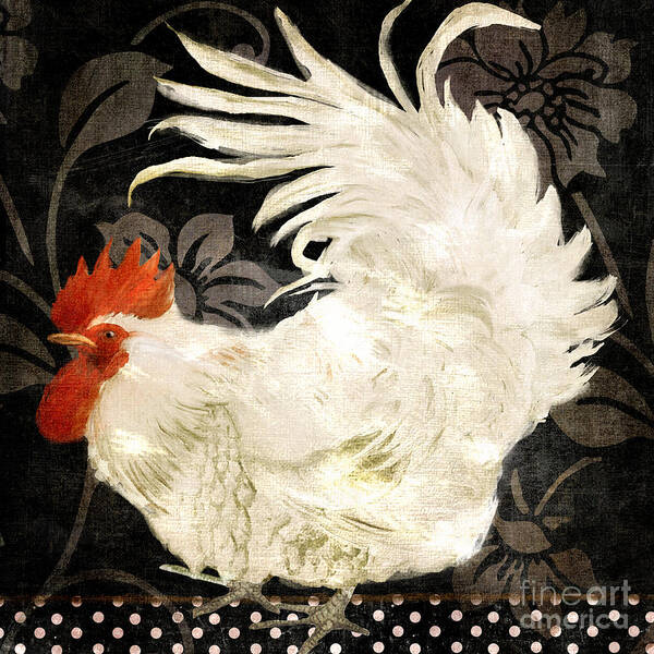 Rooster Poster featuring the painting Rooster Damask Dark by Mindy Sommers