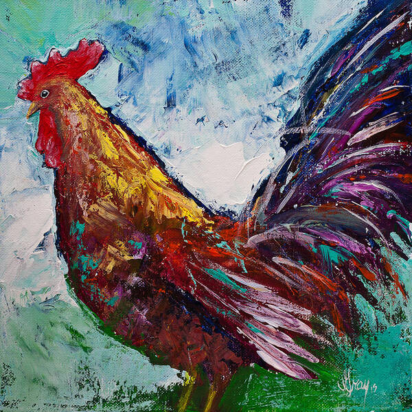 Rooster Painting Poster featuring the painting Rooster Farm Animal Painting by Gray Artus