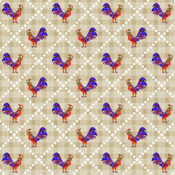 Rooster Pattern Poster featuring the mixed media Rooster Pattern by Christina Rollo