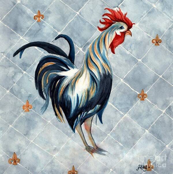 Rooster Poster featuring the painting Rooster - Red White and Blue Roo by Janine Riley