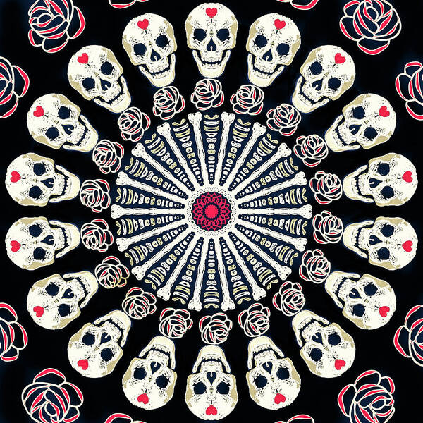 All Saints Day Poster featuring the digital art Rose and Bone Mandala of the Heart by Ronda Broatch