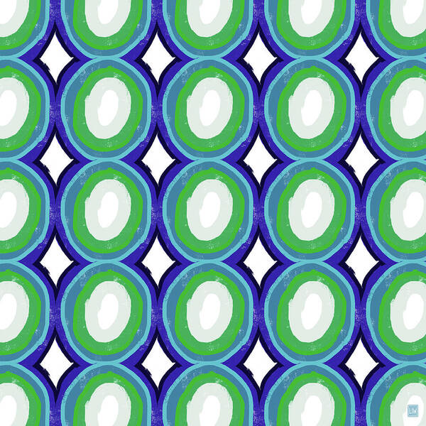 Circles Poster featuring the digital art Round and Round Blue and Green- Art by Linda Woods by Linda Woods