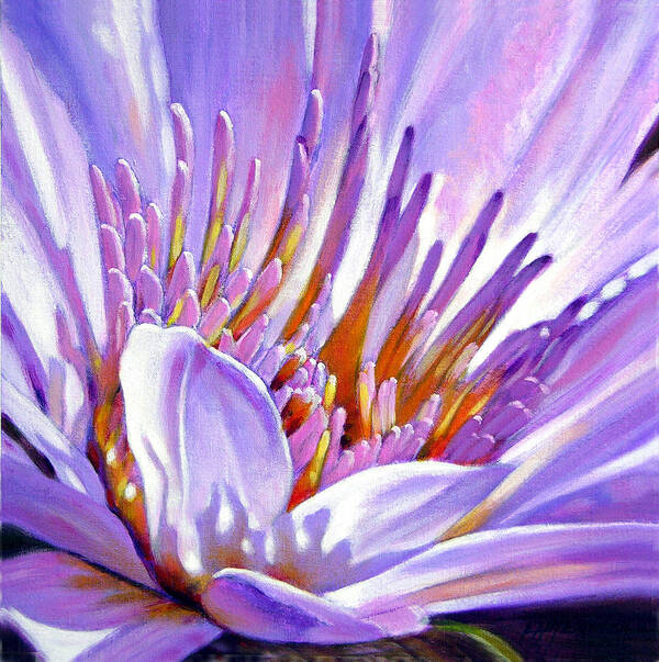 Water Lily Poster featuring the painting Royal Purple and Gold by John Lautermilch