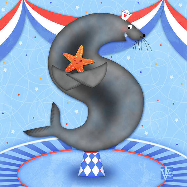 Letter S Poster featuring the digital art S is for Seal and Starfish by Valerie Drake Lesiak