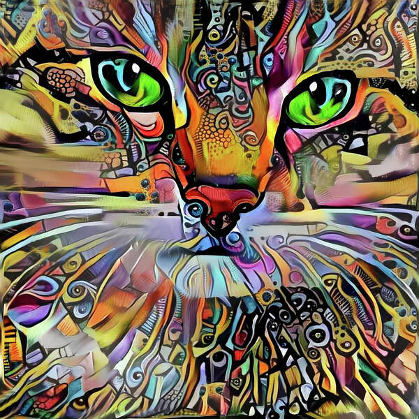 Abstract Cat Poster featuring the digital art Sadie the Colorful Abstract Cat by Peggy Collins