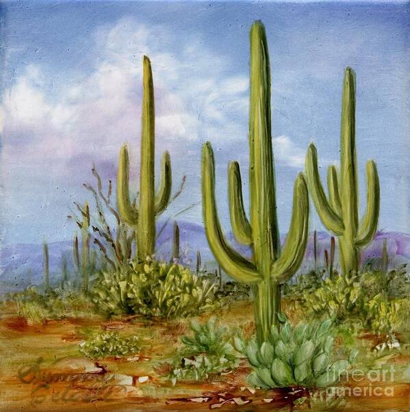 Southwest Poster featuring the painting Saguaro Scene 1 by Summer Celeste