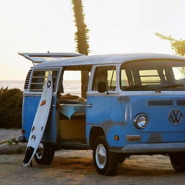 Volkswagen Poster featuring the photograph VW and Surfboard by Hal Bowles