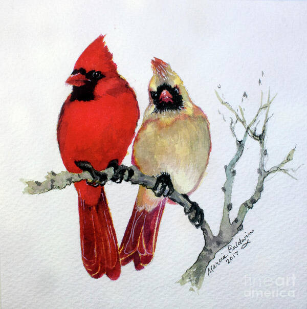 Cardinal Poster featuring the painting Sassy Pair by Marcia Baldwin