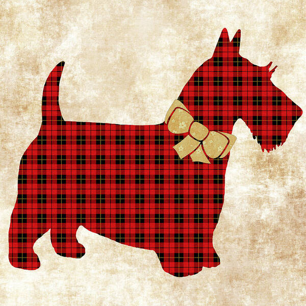 Scottie Dog Poster featuring the mixed media Scottie Dog Plaid by Christina Rollo
