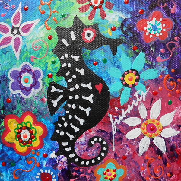 Horse Poster featuring the painting Seahorse Day Of The Dead by Pristine Cartera Turkus