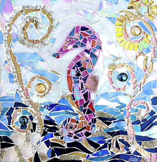 Seahorse Poster featuring the glass art Seahorse Mosaic by Jan Marvin