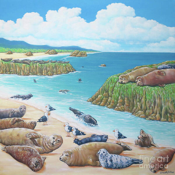Seals Poster featuring the painting Beach Bums by Elisabeth Sullivan
