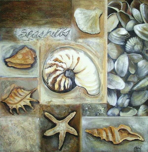 Collage Poster featuring the painting Seashells by Chris Hobel