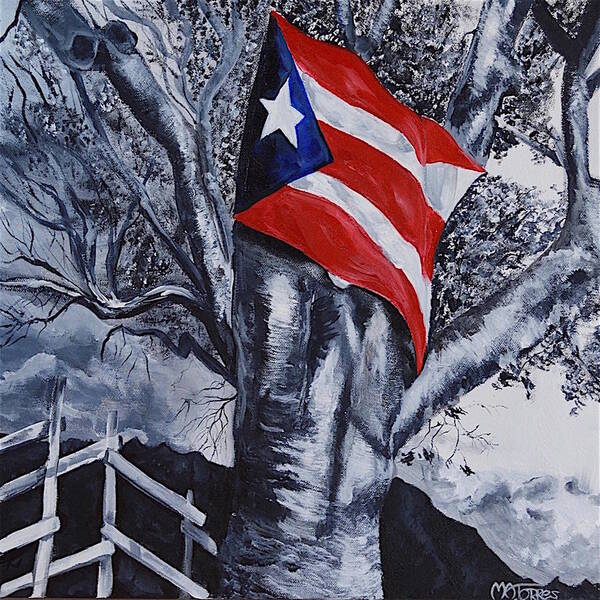 Puerto Rican Flag Poster featuring the painting She Still Waves by Melissa Torres