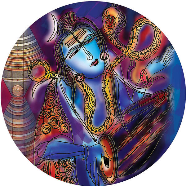 Yoga Poster featuring the painting Shiva playing the drums by Guruji Aruneshvar Paris Art Curator Katrin Suter