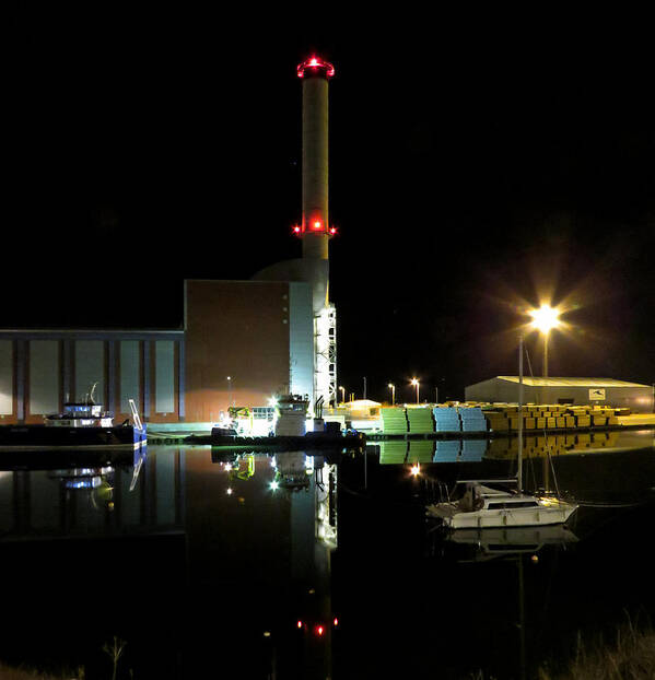 Shoreham Power Station Poster featuring the photograph Shoreham Power Station Night Reflection by John Topman