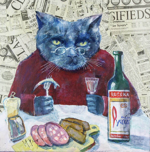 Cat Poster featuring the painting Simple solution by Maxim Komissarchik