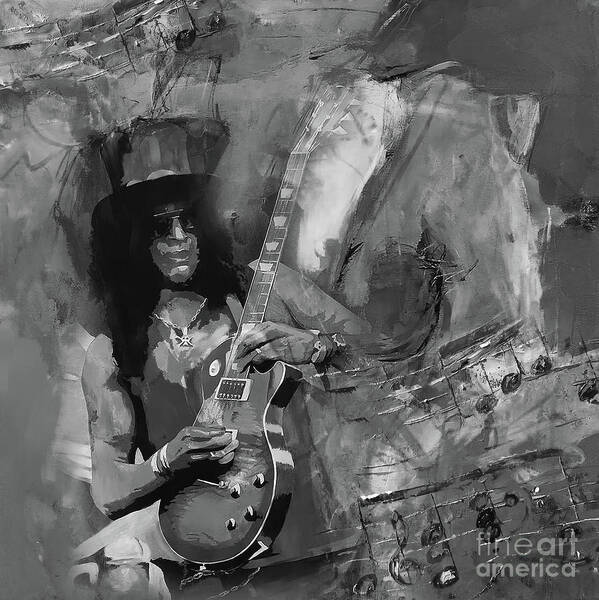 Slash Poster featuring the painting Slash Guitarist by Gull G