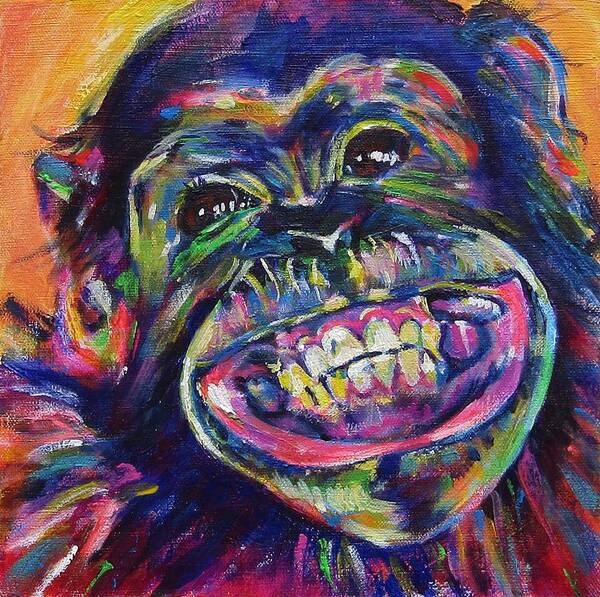 Animal Poster featuring the painting Chimpanzee Grin by Karin McCombe Jones