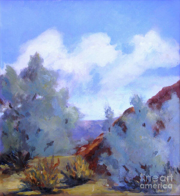 Landscape Poster featuring the painting Smoke Trees in Bloom in Palm Desert by Maria Hunt
