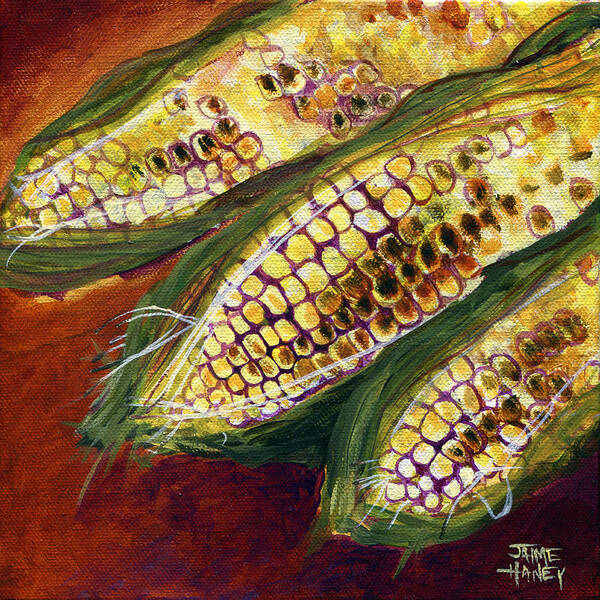Corn Poster featuring the painting Smoky Maize by Jaime Haney