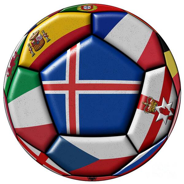 Europe Poster featuring the digital art Soccer ball with flag of Iceland in the center by Michal Boubin