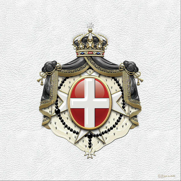 'ancient Brotherhoods' Collection By Serge Averbukh Poster featuring the digital art Sovereign Military Order of Malta Coat of Arms over White Leather by Serge Averbukh
