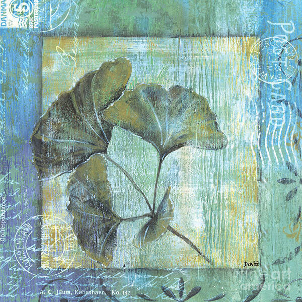 Gingko Poster featuring the painting Spa Gingko Postcard 1 by Debbie DeWitt