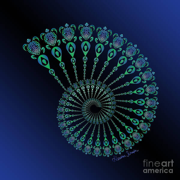 Colored Poster featuring the digital art Tribal Turtle Spiral Shell by Heather Schaefer