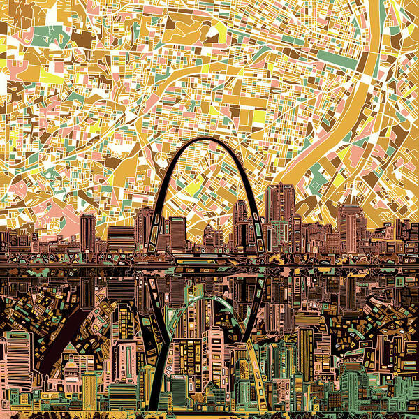 St Louis Skyline Poster featuring the painting St Louis Skyline Abstract 11 by Bekim M
