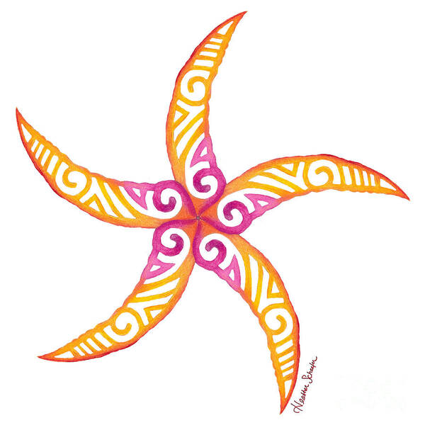 Ocean Poster featuring the drawing Starfish by Heather Schaefer