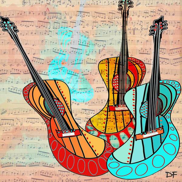 Digital Collage Poster featuring the mixed media Strumming Away by Dora Ficher