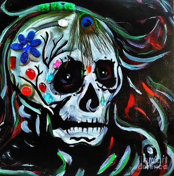 Sugar Skull Death Poster featuring the mixed media Sugar Skull 3 by Tracy Mcdurmon