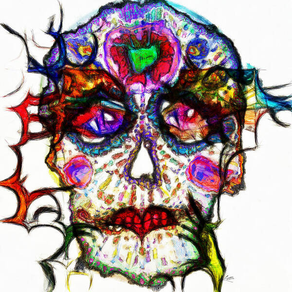 Sugar Skull Blues Poster featuring the digital art Sugar Skull Blues by Kiki Art