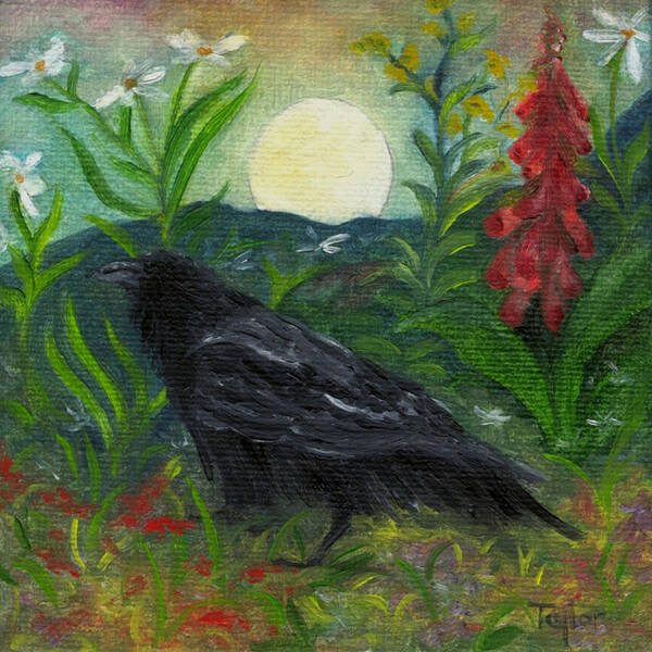Birds Poster featuring the painting Summer Moon Raven by FT McKinstry