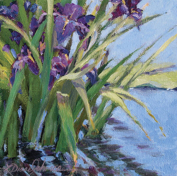 Purple Iris In Water Poster featuring the painting Sun Day - Iris in a Pond by L Diane Johnson