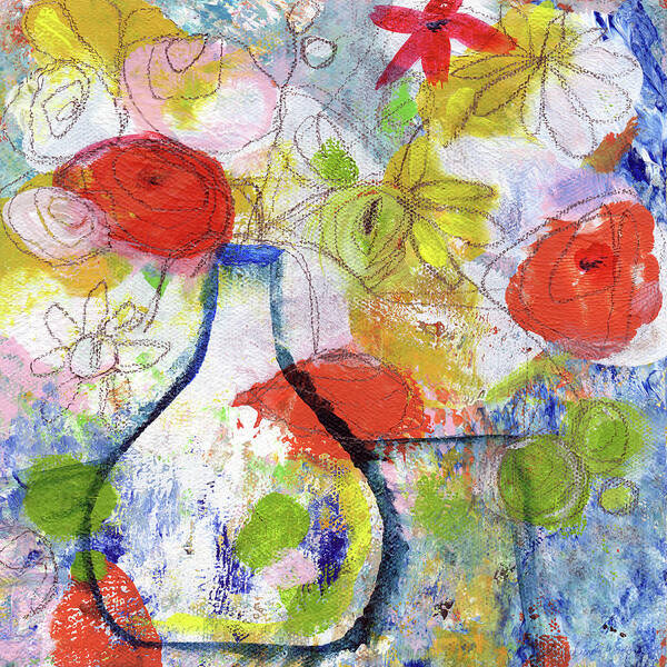 Abstract Poster featuring the painting Sunday Market Flowers- Art by Linda Woods by Linda Woods