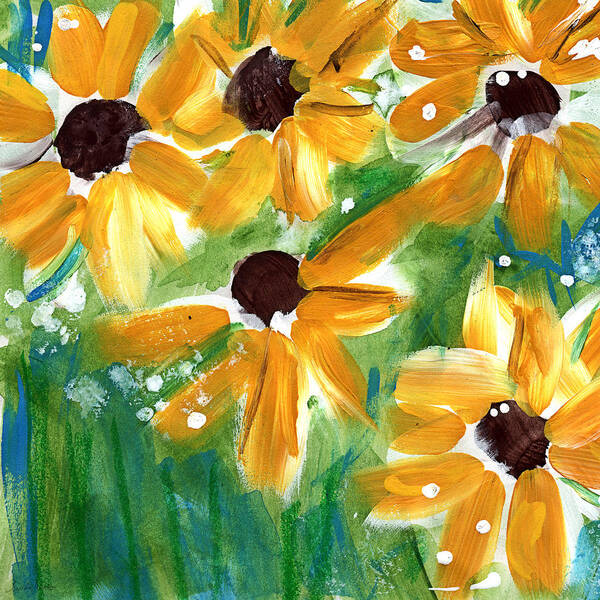 Sunflowers Poster featuring the painting Sunflowers by Linda Woods